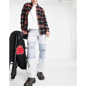 Topman baggy patch rip jeans in light wash blue size W30/32